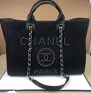 CHANEL DEAUVILLE MIXED FIBERS SHOPPING BAG BLACK A66941 SIZE 38x29x20 CM - 1