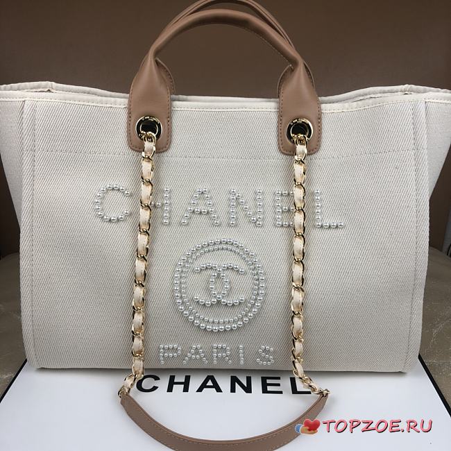 CHANEL DEAUVILLE MIXED FIBERS SHOPPING BAG WHITE A66941 SIZE 38x29x20 CM - 1