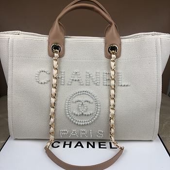 CHANEL DEAUVILLE MIXED FIBERS SHOPPING BAG WHITE A66941 SIZE 38x29x20 CM