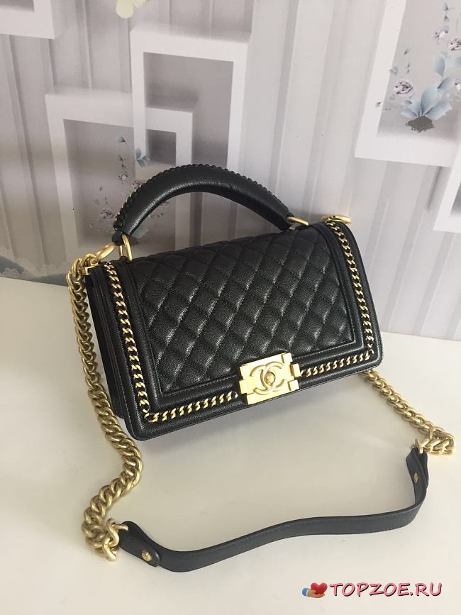 CHANEL BOY BAG WITH TOP HANDLE BLACK A67086 SIZE 25 CM - 1