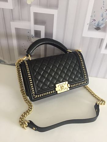 CHANEL BOY BAG WITH TOP HANDLE BLACK A67086 SIZE 25 CM