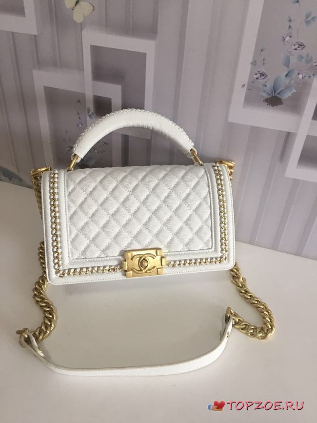 CHANEL BOY BAG WITH TOP HANDLE WHITE A67086 SIZE 25 CM - 1