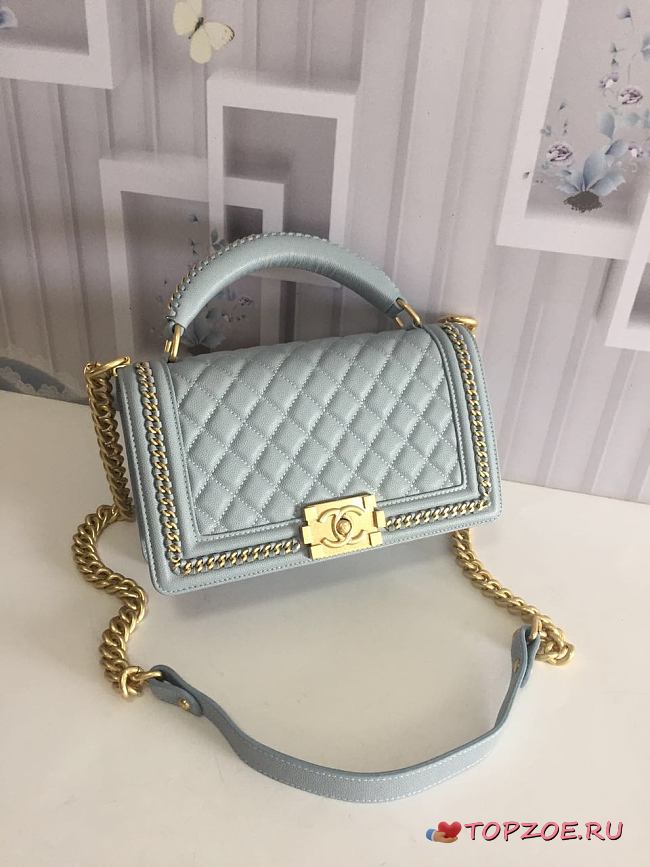 CHANEL BOY BAG WITH TOP HANDLE LIGHT BLUE A67086 SIZE 25 CM - 1