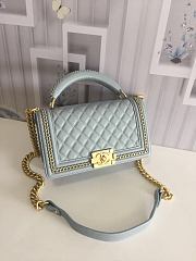CHANEL BOY BAG WITH TOP HANDLE LIGHT BLUE A67086 SIZE 25 CM - 1
