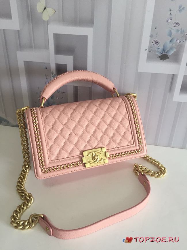 CHANEL BOY BAG WITH TOP HANDLE LIGHT PINK A67086 SIZE 25 CM - 1