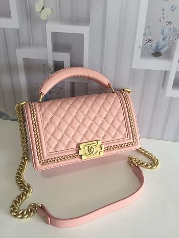 CHANEL BOY BAG WITH TOP HANDLE LIGHT PINK A67086 SIZE 25 CM