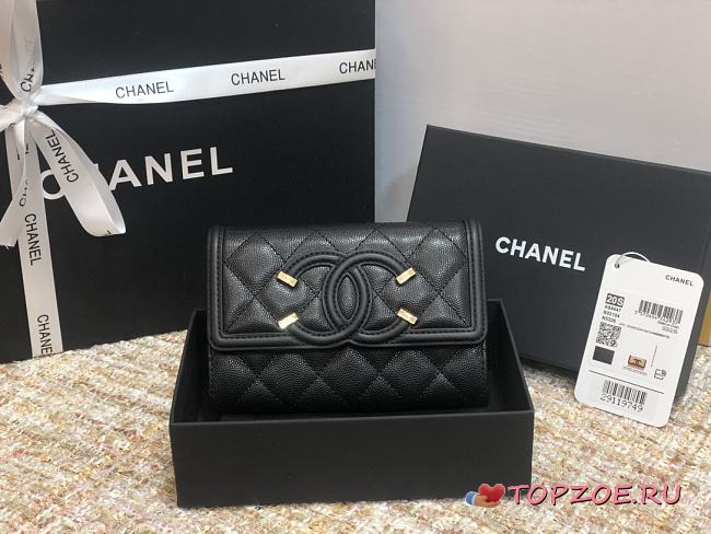 CHANEL CC FIIGREE SMALL WALLET BLACK A84447 SIZE 15 CM - 1