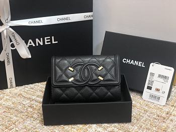 CHANEL CC FIIGREE SMALL WALLET BLACK A84447 SIZE 15 CM