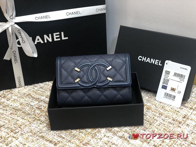 CHANEL CC FIIGREE SMALL WALLET DARK BLUE A84447 SIZE 15 CM - 1