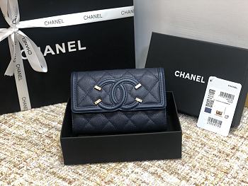 CHANEL CC FIIGREE SMALL WALLET DARK BLUE A84447 SIZE 15 CM