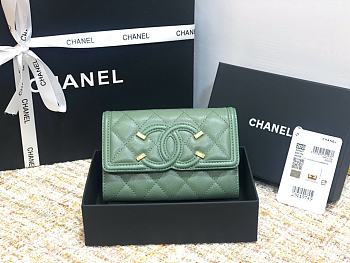 CHANEL CC FIIGREE SMALL WALLET TEA GREEN A84447 SIZE 15 CM