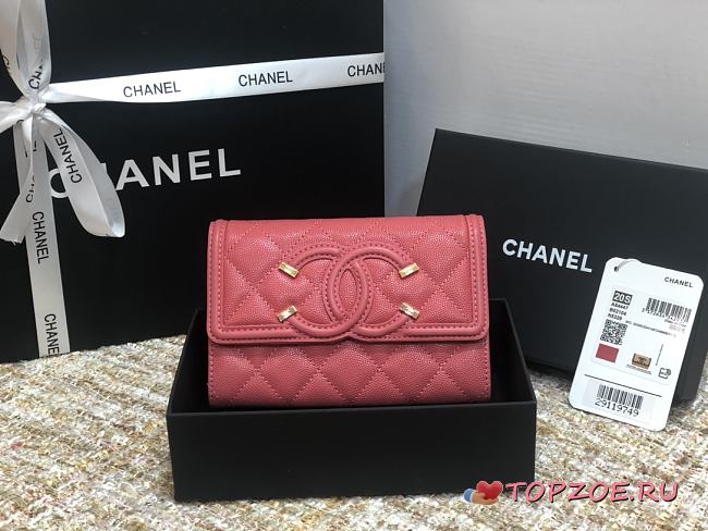 CHANEL CC FIIGREE SMALL WALLET ROSE PINK A84447 SIZE 15 CM - 1
