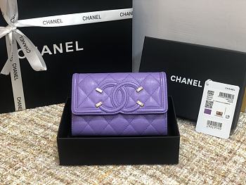 CHANEL CC FIIGREE SMALL WALLET PURPLE A84447 SIZE 15 CM