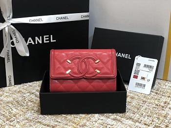 CHANEL CC FIIGREE SMALL WALLET RED A84447 SIZE 15 CM