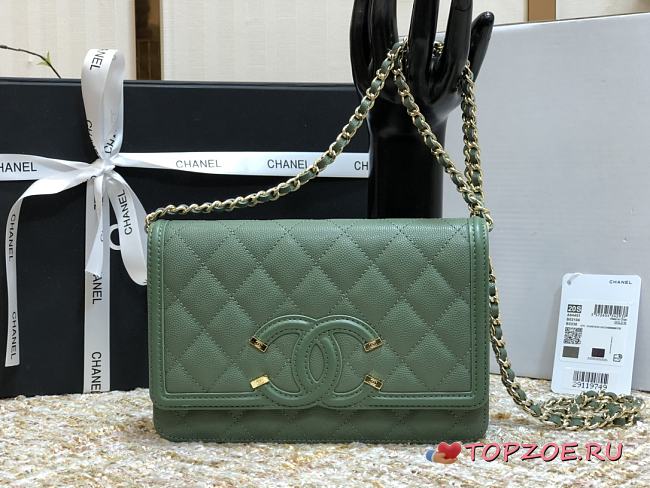 CHANEL CC FILIGREE WOC TEA GREEN A84451 SIZE 19.5 x 12 x 3.5 CM - 1