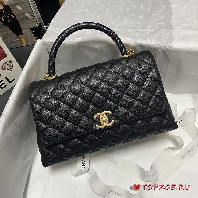 CHANEL FLAP BAG WITH BLACK TOP HANDLE A92991 SIZE 28 CM - 1