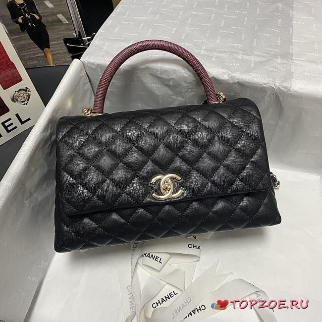 CHANEL FLAP BAG WITH BORDEAUX TOP HANDLE A92991 SIZE 28 CM - 1