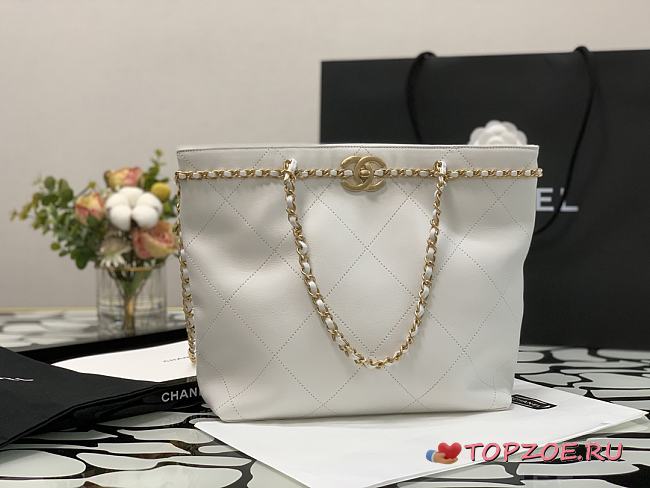 CHANEL SMALL SHOPPING BAG WHITE AS2374 SIZE 24 x 31 x 7 CM - 1