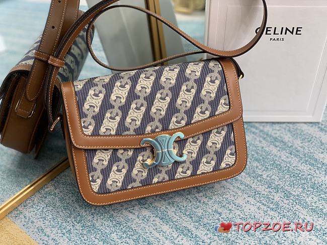 CELINE MEDIUM TRIOMPHE BAG NAVY & TAN 191242 SIZE 22.5 x 16.5 x 7.5 CM - 1