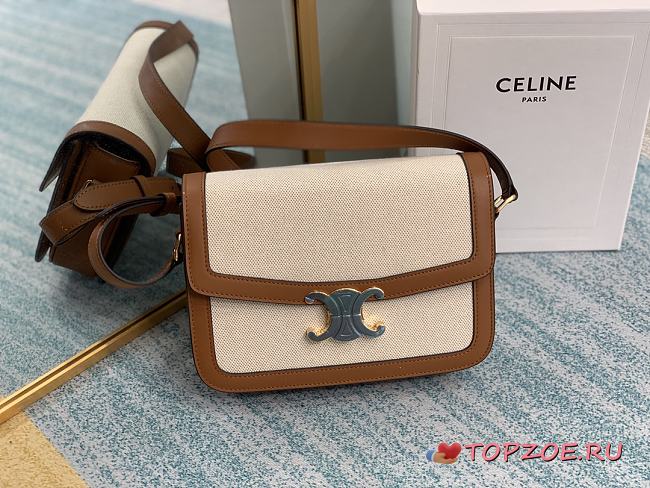 CELINE MEDIUM TRIOMPHE BAG WHITE & TAN 191242 SIZE 22.5 x 16.5 x 7.5 CM - 1