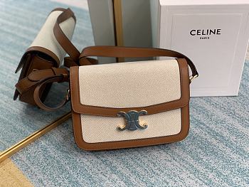 CELINE MEDIUM TRIOMPHE BAG WHITE & TAN 191242 SIZE 22.5 x 16.5 x 7.5 CM
