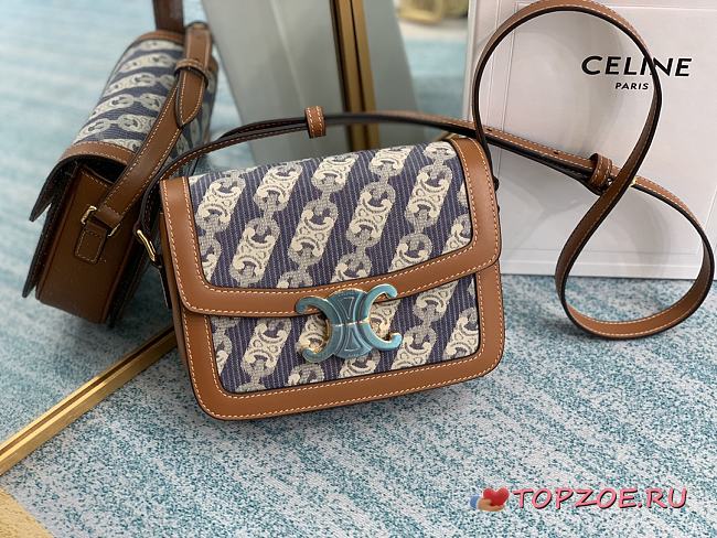 CELINE TEEN TRIOMPHE BAG NAVY & TAN 188882 SIZE 18.5 x 14 x 6  CM - 1