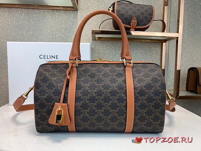 CELINE BOSTON BAG IN TRIOMPHE CANVAS TAN 190372 SIZE 31 X 20 X 17 CM - 1