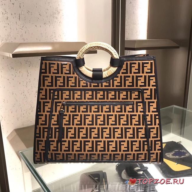 FENDI MULTICOLOR LEATHER RUNAWAY SHOPPER 8BH351 SIZE 44 CM - 1