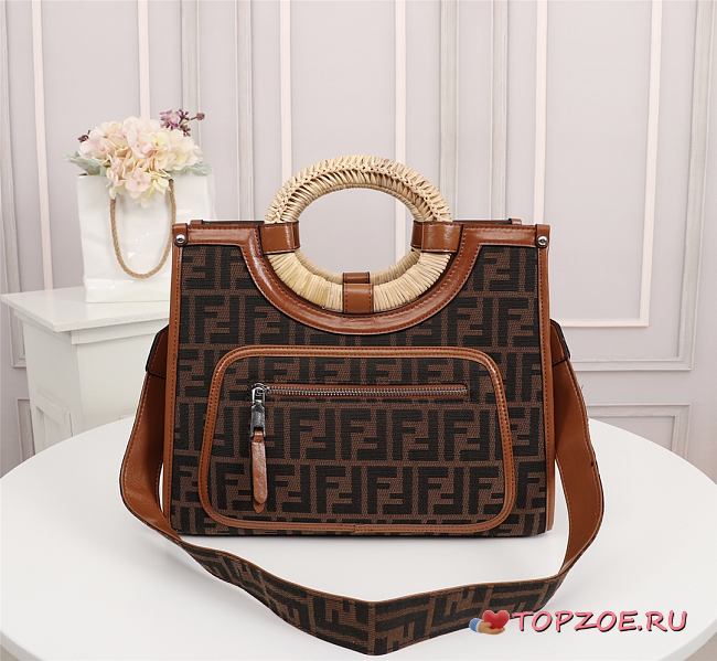 FENDI SMALL RUNAWAY SHOPPER FF BROWN LEATHER 8BH353 SIZE 28 CM - 1