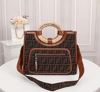 FENDI SMALL RUNAWAY SHOPPER FF BROWN LEATHER 8BH353 SIZE 28 CM