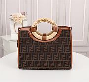 FENDI SMALL RUNAWAY SHOPPER FF BROWN LEATHER 8BH353 SIZE 28 CM - 3
