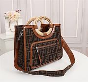 FENDI SMALL RUNAWAY SHOPPER FF BROWN LEATHER 8BH353 SIZE 28 CM - 2