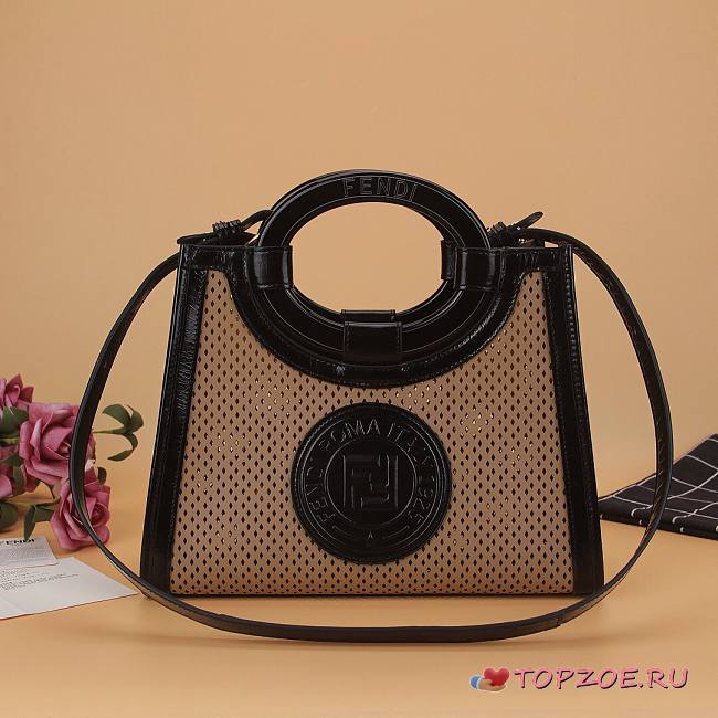 FENDI SMALL BLACK LOGO LEATHER RUNAWAY SHOPPER 8BH353 SIZE 28 CM - 1
