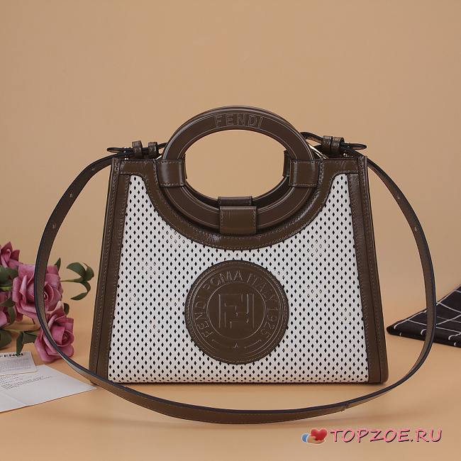 FENDI SMALL BROWN LOGO LEATHER RUNAWAY SHOPPER 8BH353 SIZE 28 CM - 1