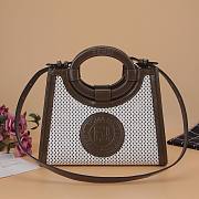 FENDI SMALL BROWN LOGO LEATHER RUNAWAY SHOPPER 8BH353 SIZE 28 CM - 1