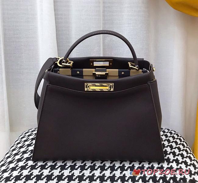 FENDI PEEKABOO ISEEU MEDIUM BLACK LEATHER 8BN321 SIZE 33 CM - 1