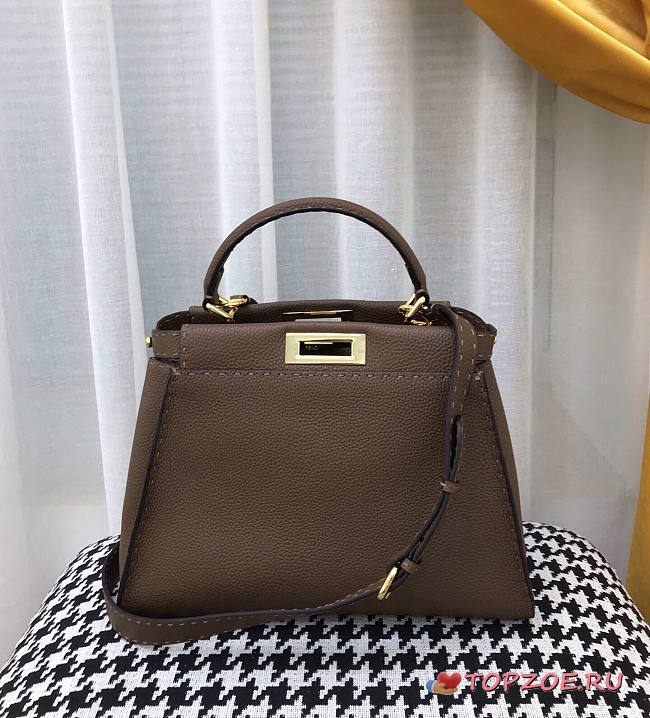 FENDI PEEKABOO ISEEU MEDIUM BROWN GRAIN LEATHER 8BN321 SIZE 33 CM - 1