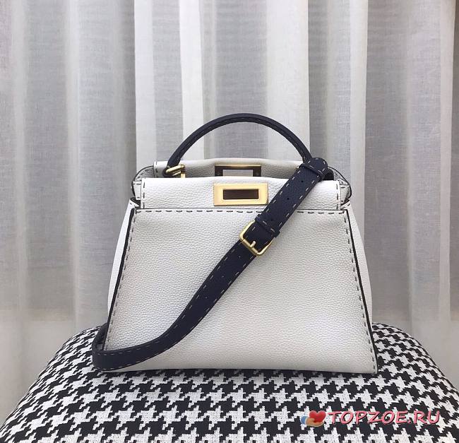 FENDI PEEKABOO ISEEU MEDIUM WHITE GRAIN LEATHER 8BN321 SIZE 33 CM - 1