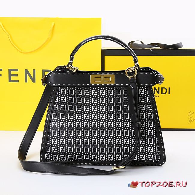 FENDI PEEKABOO ISEEU MEDIUM BLACK BRAIDED LEATHER 8BN321 SIZE 33 CM - 1