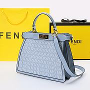 FENDI PEEKABOO ISEEU MEDIUM LIGHT BLUE BRAIDED LEATHER 8BN321 SIZE 33 CM - 5