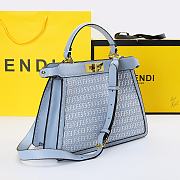FENDI PEEKABOO ISEEU MEDIUM LIGHT BLUE BRAIDED LEATHER 8BN321 SIZE 33 CM - 3