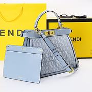 FENDI PEEKABOO ISEEU MEDIUM LIGHT BLUE BRAIDED LEATHER 8BN321 SIZE 33 CM - 2