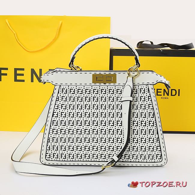 FENDI PEEKABOO ISEEU MEDIUM WHITE BRAIDED LEATHER 8BN321 SIZE 33 CM - 1