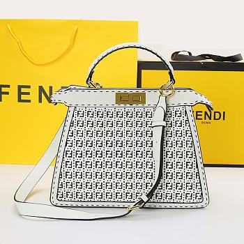 FENDI PEEKABOO ISEEU MEDIUM WHITE BRAIDED LEATHER 8BN321 SIZE 33 CM