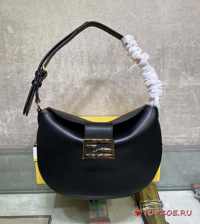 FENDI CROISSANT BLACK LEATHER 8BR790 SIZE 29 x 22 x 3 CM - 1