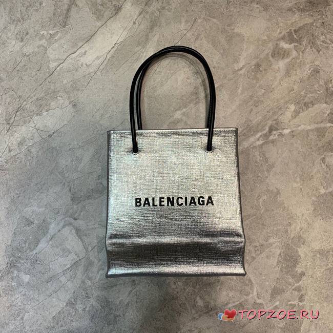 BALENCIAGA SHOPPING XXS TOTE BAG SILVER 597858 SIZE 19 x 8 x 21.5 CM - 1