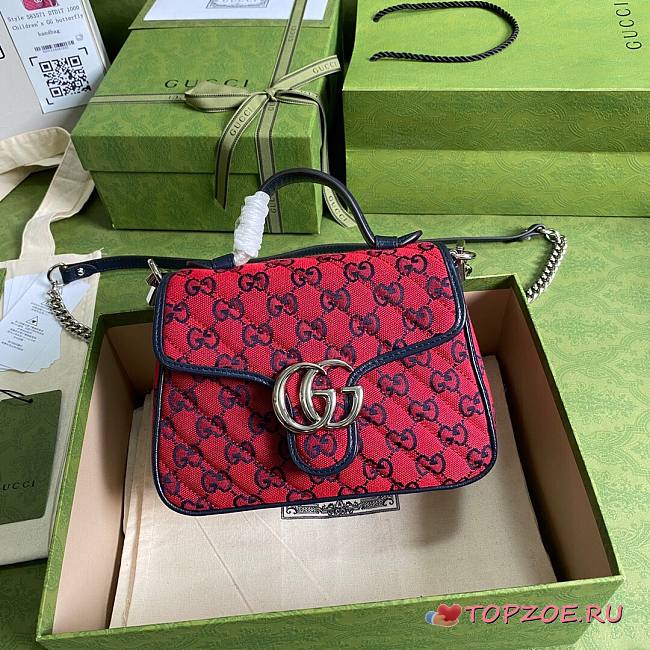 GUCCI GG MARMONT RED MINI TOP HANDLE BAG 583571 SIZE 20 CM - 1