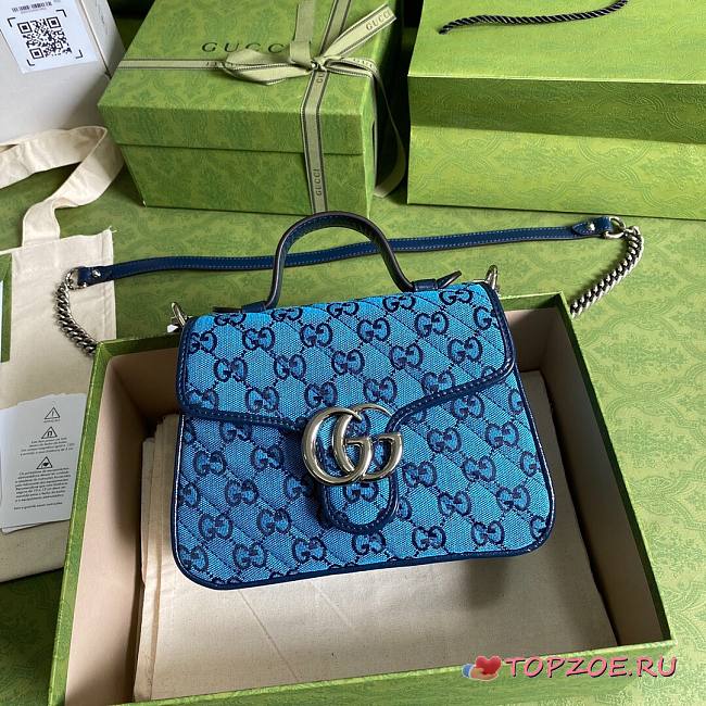 GUCCI GG MARMONT BLUE MINI TOP HANDLE BAG 583571 SIZE 20 CM - 1