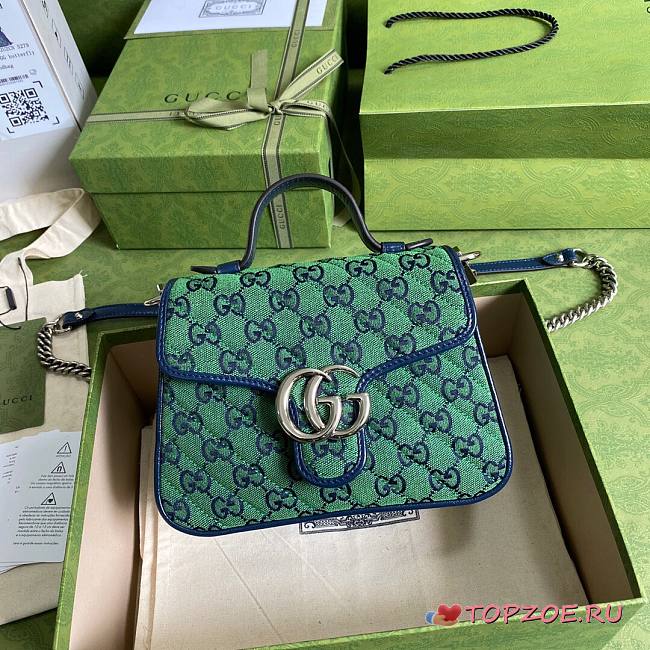 GUCCI GG MARMONT GREEN MINI TOP HANDLE BAG 583571 SIZE 20 CM - 1