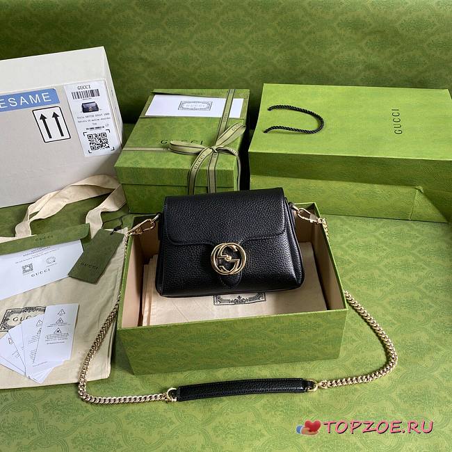GUCCI SMALL INTERLOCKING G BLACK SHOULDER BAG 607720 SIZE 22 CM - 1